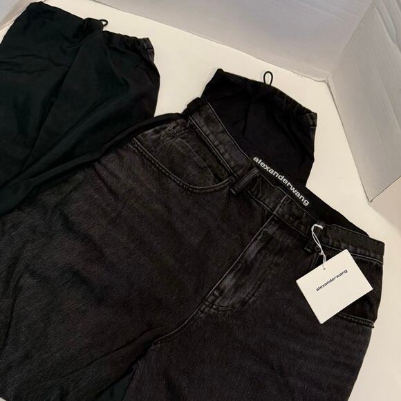 Alexander Wang HYBRID pack BARREL cargo jeans BLACK denim x nylon women’s 27 NEW - Picture 9 of 13